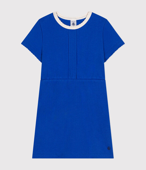 Girls' cotton short-sleeved dress blue