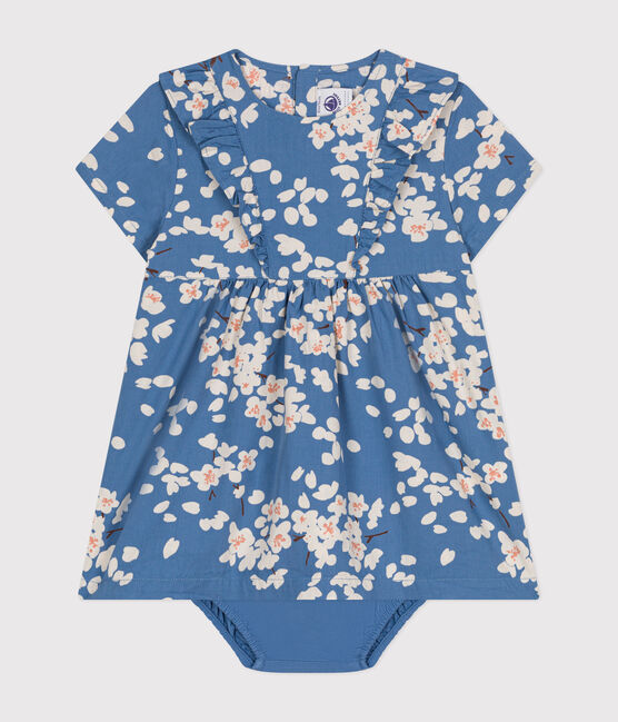 Baby Girls' Short-Sleeved Poplin Dress and Bloomers BEACH blue/MULTICO