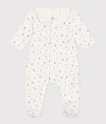 Babies' floral cotton pyjamas with a collar MARSHMALLOW white/MULTICO white