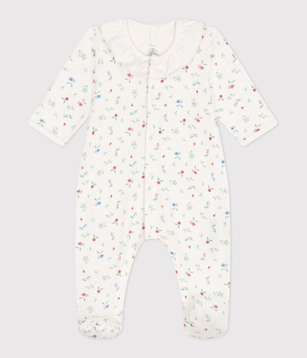 Babies' floral cotton pyjamas with a collar white/multicolor