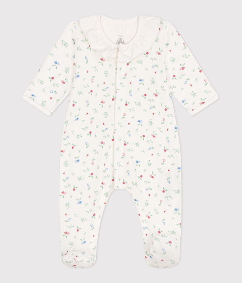 Babies' floral cotton pyjamas with a collar white/multicolor