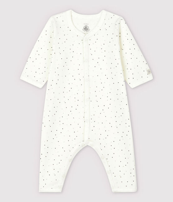 Babies' Footless Organic Cotton Sleepsuit MARSHMALLOW white/GRIS grey