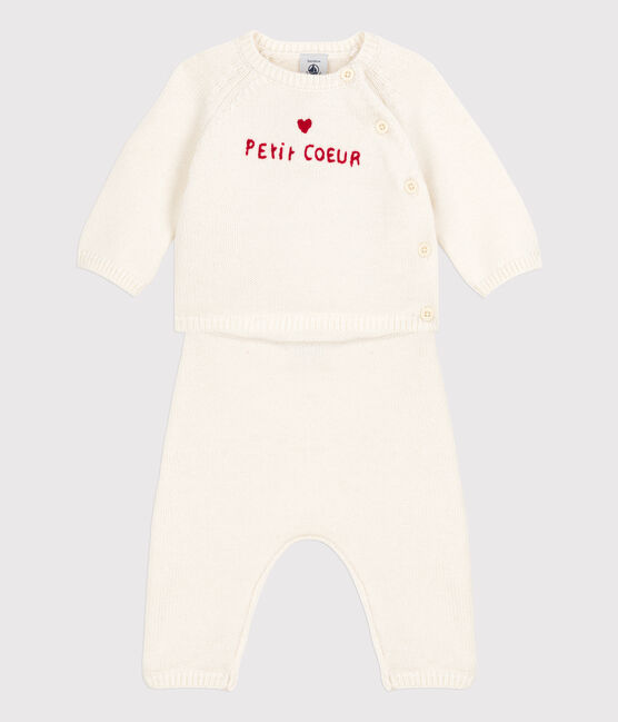 Babies' Wool/Cotton Knit Clothing - 2-Piece Set MARSHMALLOW white