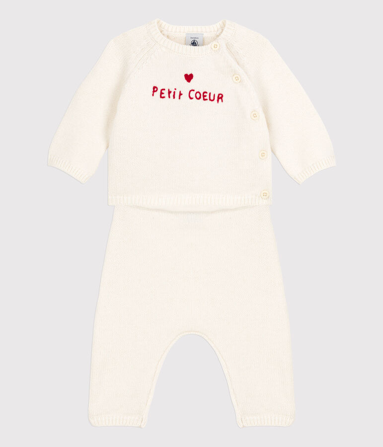 Babies' Wool/Cotton Knit Clothing - 2-Piece Set white