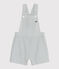 Babies' short-legged stripy cotton dungarees MARSHMALLOW white/BRUT blue