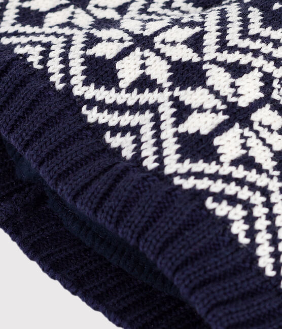 Babies' woollen jacquard beanie hat SOIR blue/MARSHMALLOW