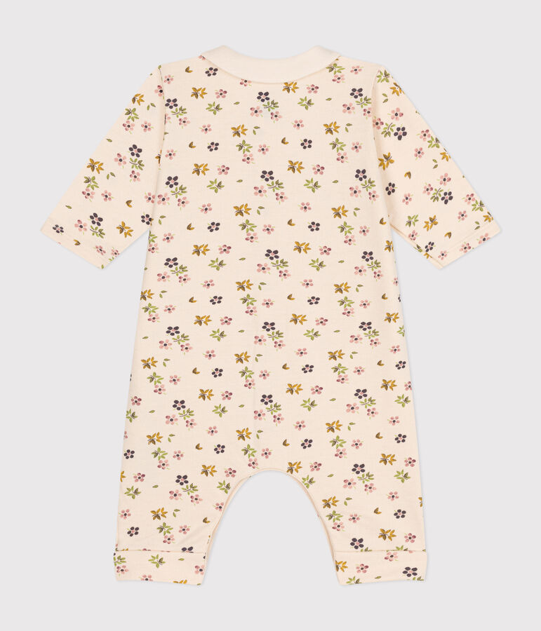 Babies' long fleece jumpsuit Ecru/multicolor