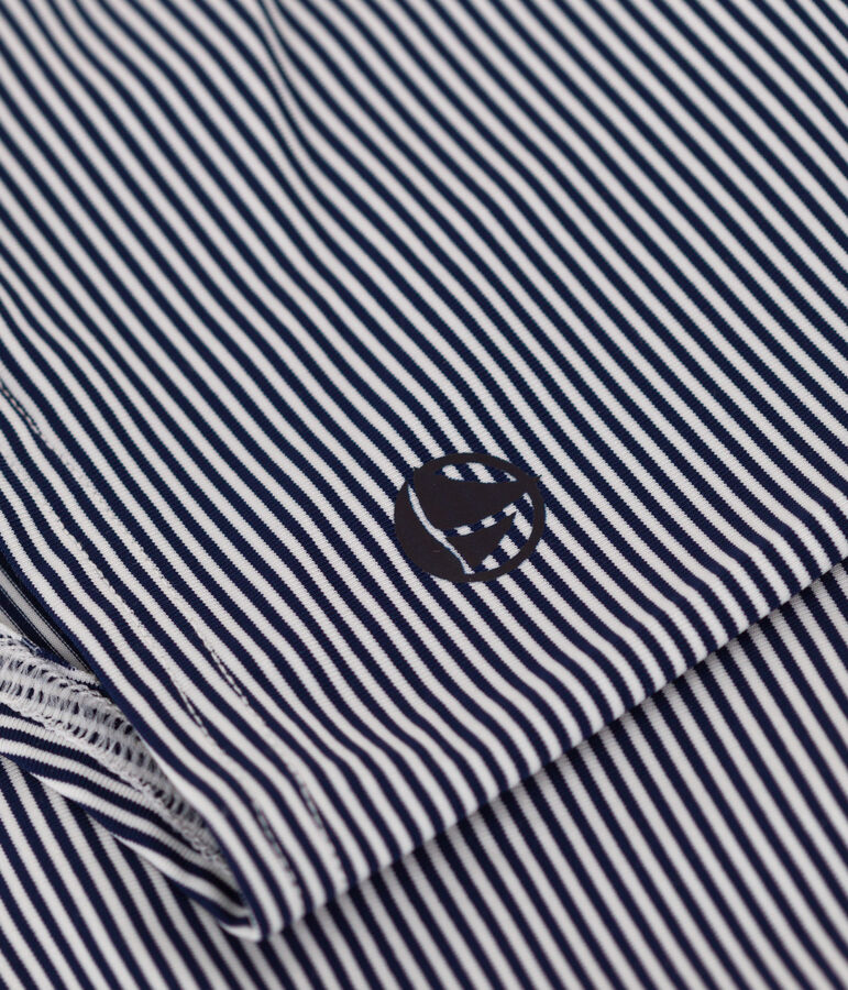 Boys' Stripy Swimming Trunks MEDIEVAL blue/MARSHMALLOW white