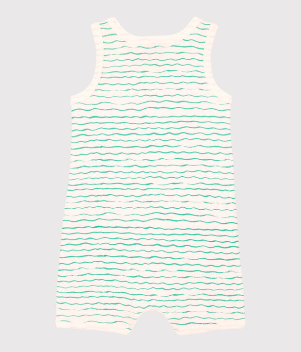 Babies' Wave Pattern Cotton Playsuit white/green