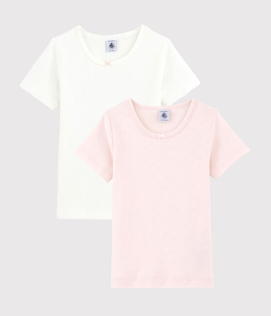 Girls' Pastel Openwork Short-sleeved Organic Cotton T-Shirts - 2-Pack variante 1