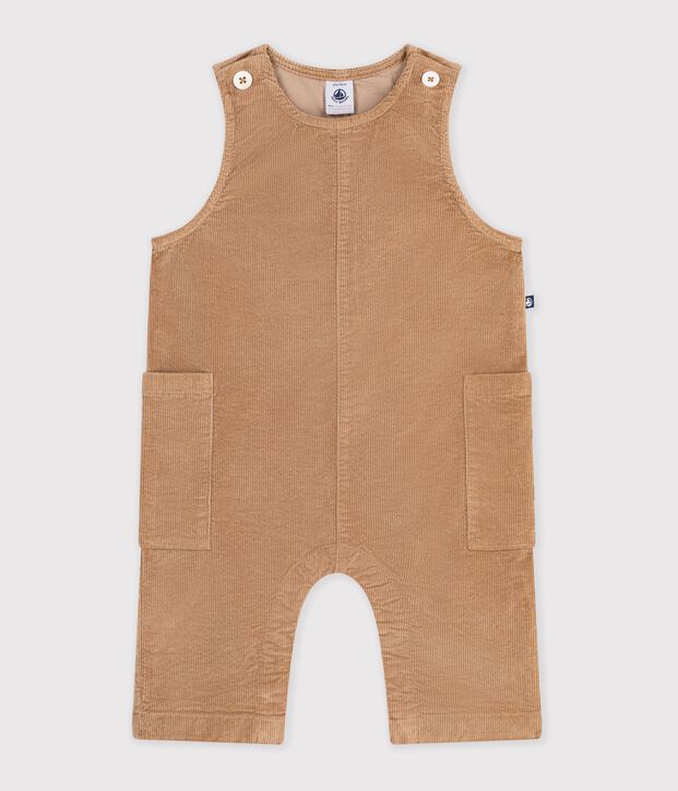 Babies' plain long corduroy jumpsuit LATTE