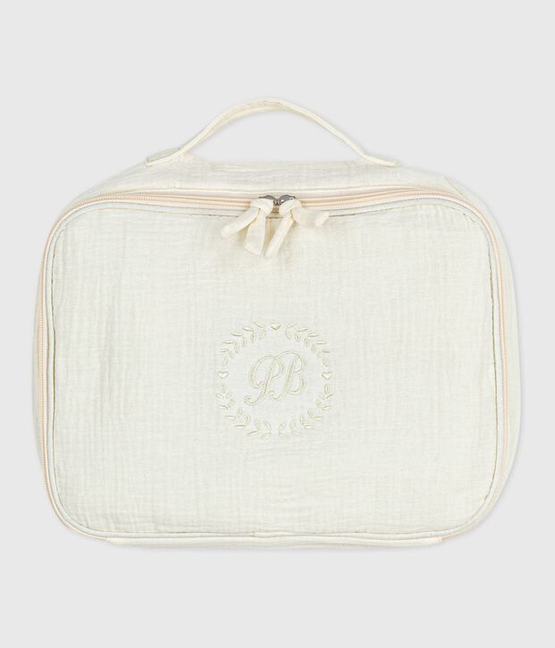 Newborn babies' suitcase in embroidered cotton gauze white