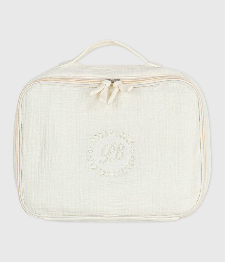Newborn babies' suitcase in embroidered cotton gauze MARSHMALLOW white