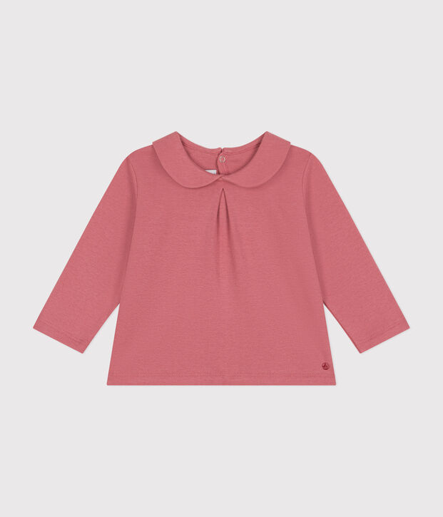 Babies' cotton blouse with a collar pink
