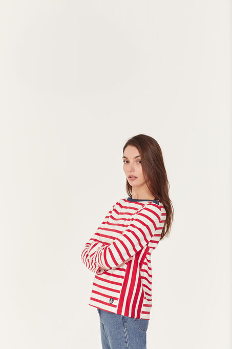 Women's stripy breton top TERKUIT red/MARSHMALLOW white