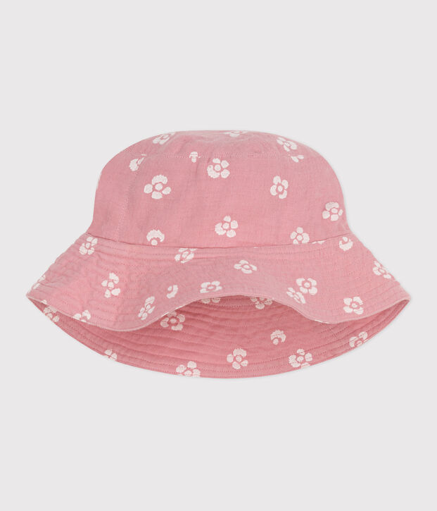 CHILDREN'S PINK FLORAL COTTON GAUZE HAT FOR GIRL pink/white