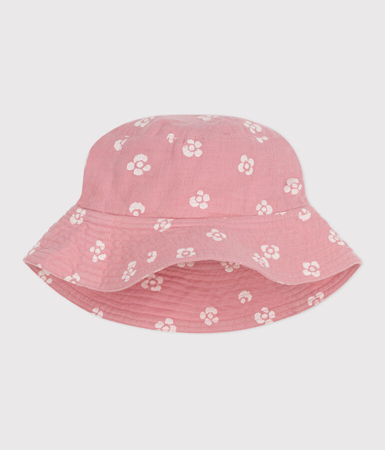 CHILDREN'S PINK FLORAL COTTON GAUZE HAT FOR GIRL CHARME pink/MARSHMALLOW white