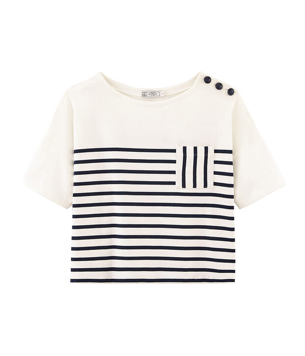 Women's short-sleeved stripy breton top white/blue