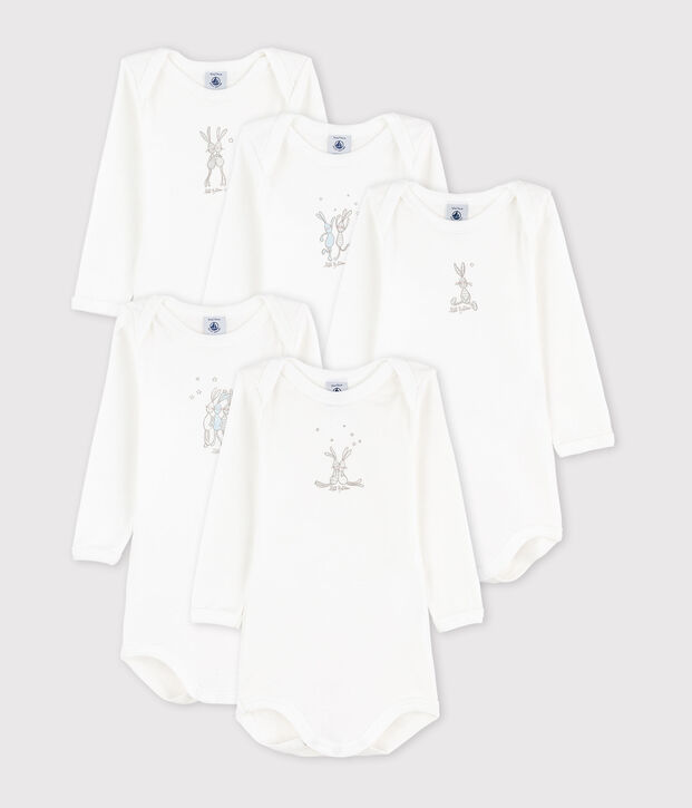 Babies' Rabbit Themed Long-Sleeved Cotton Bodysuits - 5-Pack multicolor