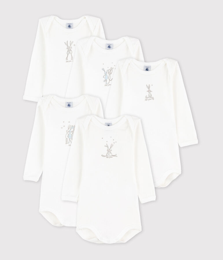 Babies' Rabbit Themed Long-Sleeved Cotton Bodysuits - 5-Pack multicolor