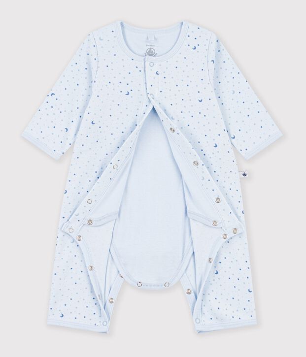 Babies' footless cotton bodyjamas printed with stars blue/multicolor