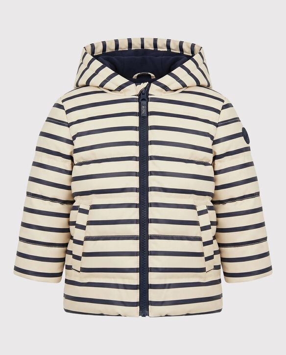 Babies' puffer jacket in PU Ecru/blue