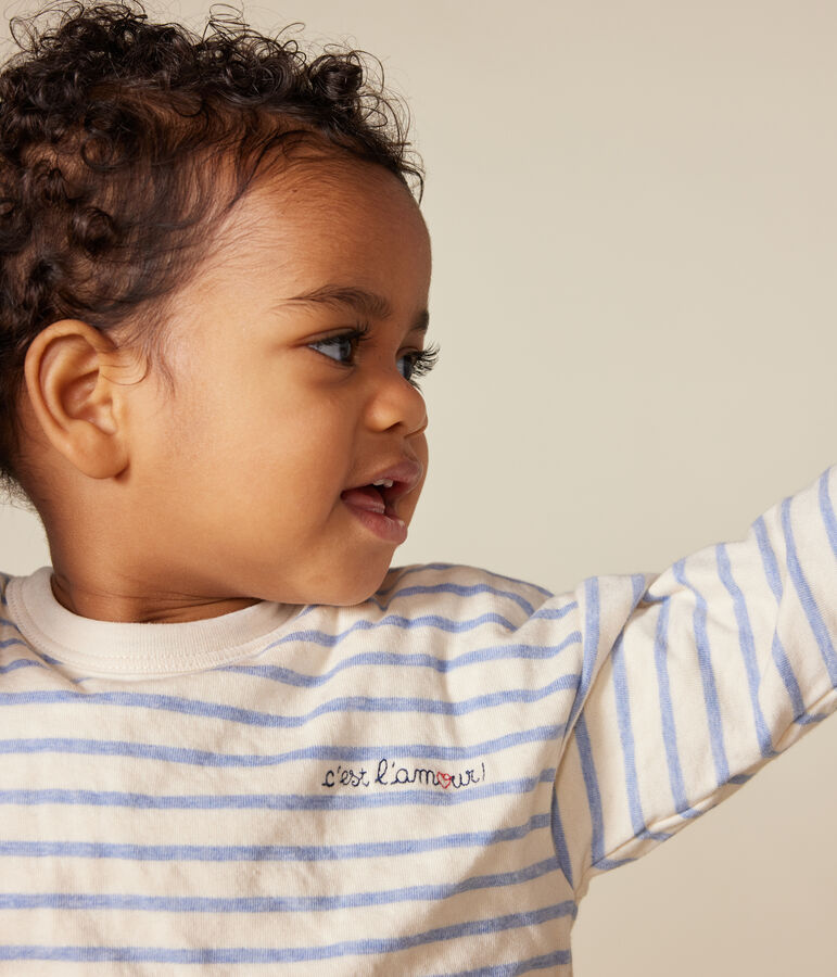 Babies' long-sleeved tube it T-shirt Ecru/blue