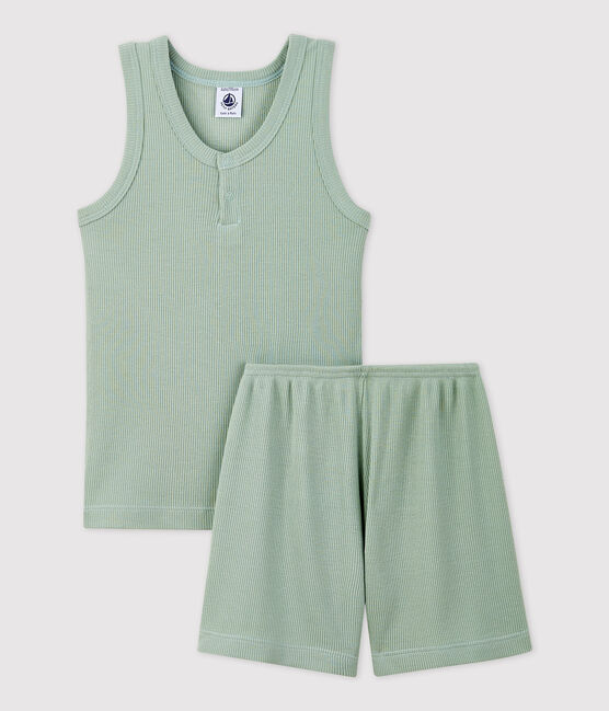 Boys' Plain Jade Cotton Lyocell Short Pyjamas HERBIER green