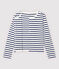 Women's Striped Linen and Cotton Blend Cardigan MARSHMALLOW white/MEDIEVAL blue