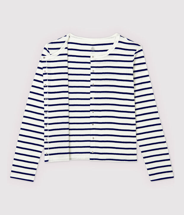 Women's Striped Linen and Cotton Blend Cardigan white/blue