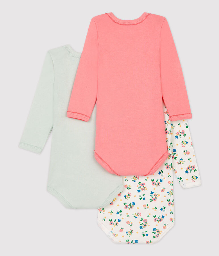 Baby Girls' Floral Long-Sleeved Organic Cotton Bodysuits - 3-Pack multicolor