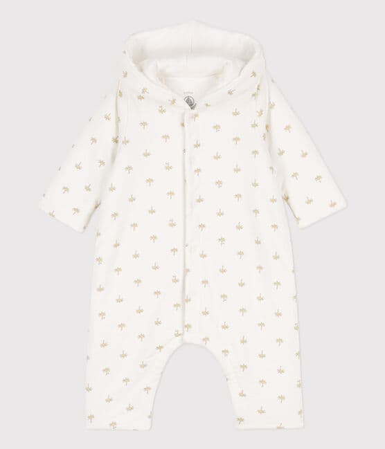 Babies' Quilted Cotton Hooded Jumpsuit MARSHMALLOW white/MULTICO white