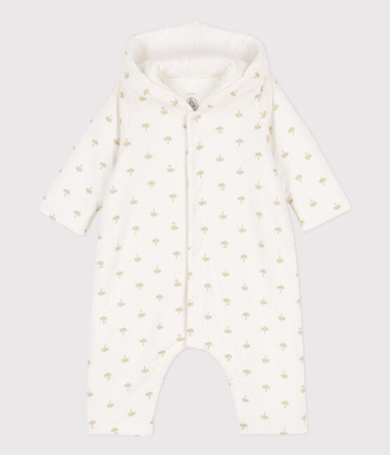 Babies' Quilted Cotton Hooded Jumpsuit MARSHMALLOW white/MULTICO white