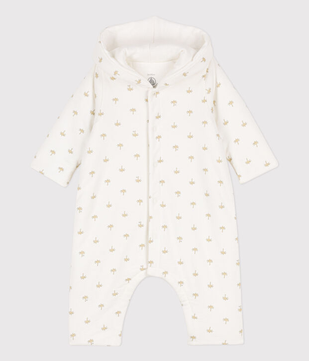Babies' Quilted Cotton Hooded Jumpsuit white/multicolor