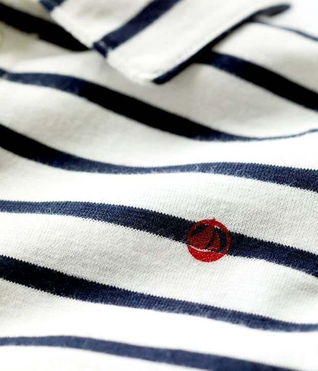 Babies' Short-Sleeved Striped Jersey Polo Shirt white/blue