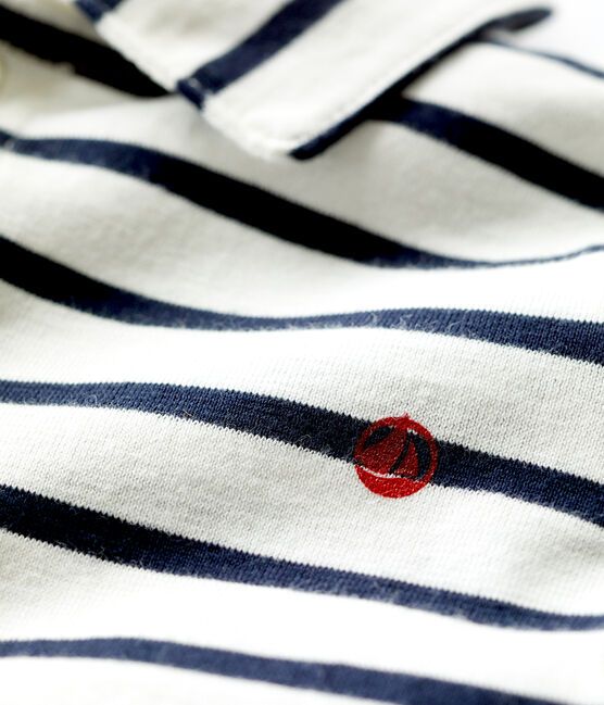 Babies' Short-Sleeved Striped Jersey Polo Shirt MARSHMALLOW white/SMOKING blue