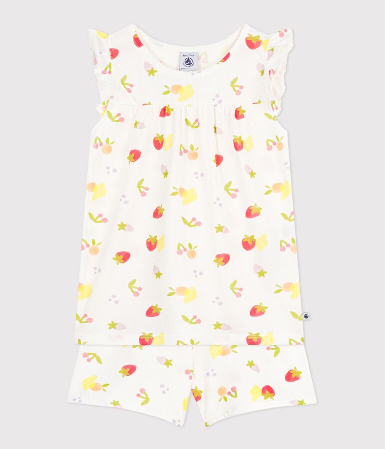 Children's short cotton pyjamas printed with fruit white/multicolor