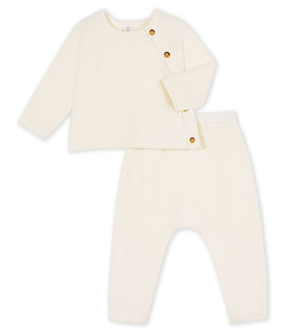 Babies' Clothing in Cotton/Merino Wool/Polyester - 2-Piece Set MARSHMALLOW white