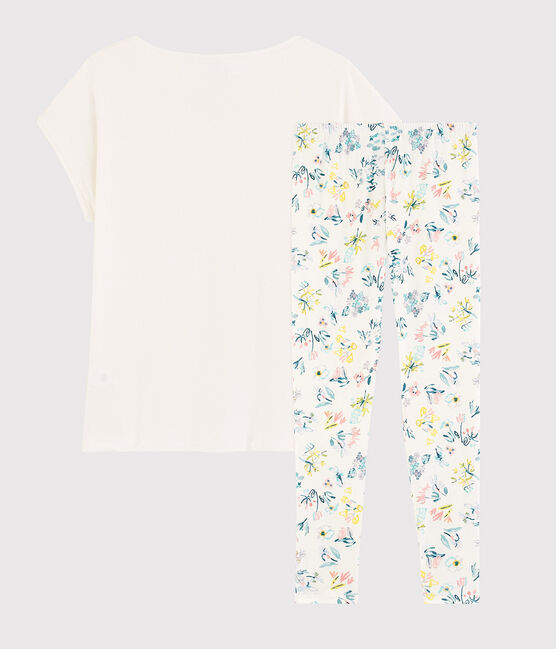 Girls'/Women's Spring Floral Pattern Cotton Pyjamas MARSHMALLOW white/MULTICO white