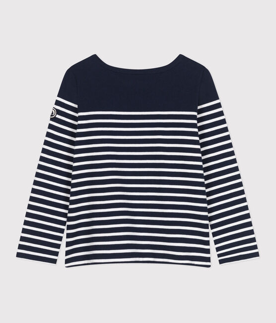 Women's long-sleeved cotton Breton top SMOKING blue/MARSHMALLOW white