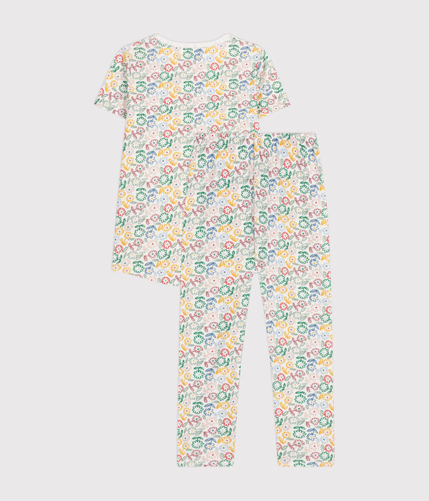 Children's floral print cotton pyjamas white/multicolor