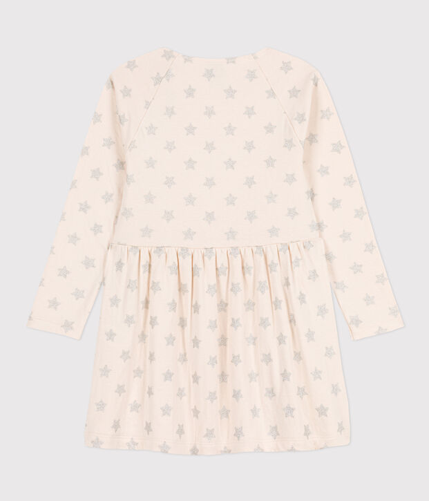 Girls' long-sleeved rib knit print dress Ecru/grey