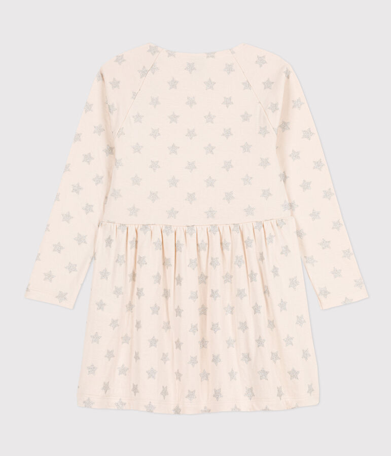 Girls' long-sleeved rib knit print dress Ecru/grey