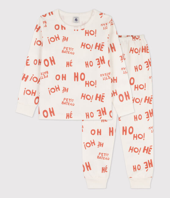 Boys' Fleece Pyjamas MARSHMALLOW white/BRANDY