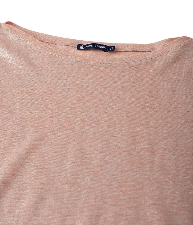 Women's long-sleeved lacquered linen tee pink/grey