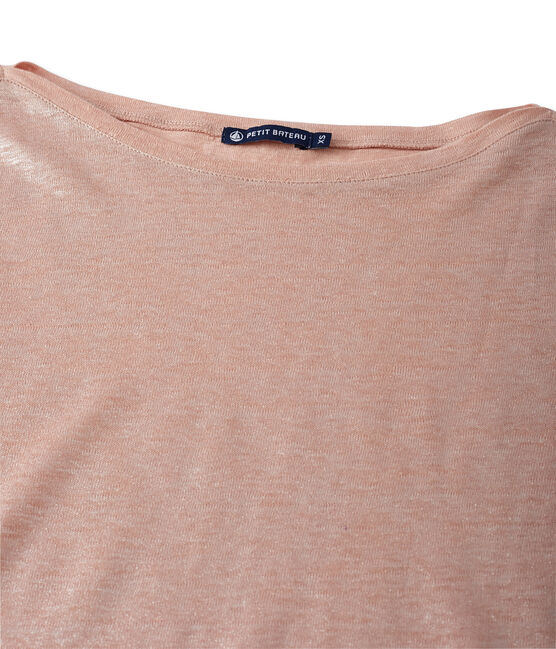 Women's long-sleeved lacquered linen tee ROSE pink/ARGENT grey
