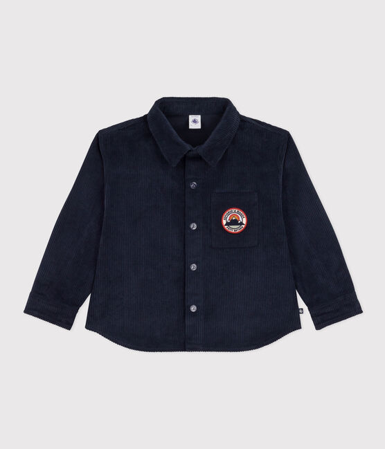 Boys' wide ribbed corduroy overshirt SMOKING blue