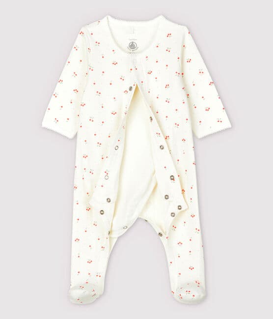 Babies' Cherry Pattern Organic Cotton Tube Knit Bodyjama MARSHMALLOW white/MULTICO white