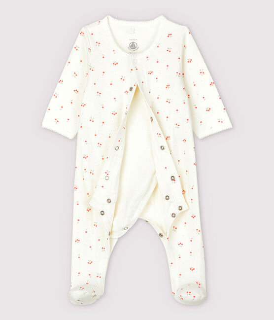 Babies' Cherry Pattern Organic Cotton Tube Knit Bodyjama MARSHMALLOW white/MULTICO white