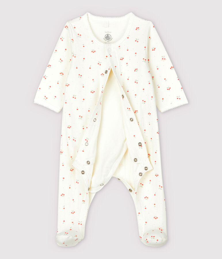 Babies' Cherry Pattern Organic Cotton Tube Knit Bodyjama white/multicolor